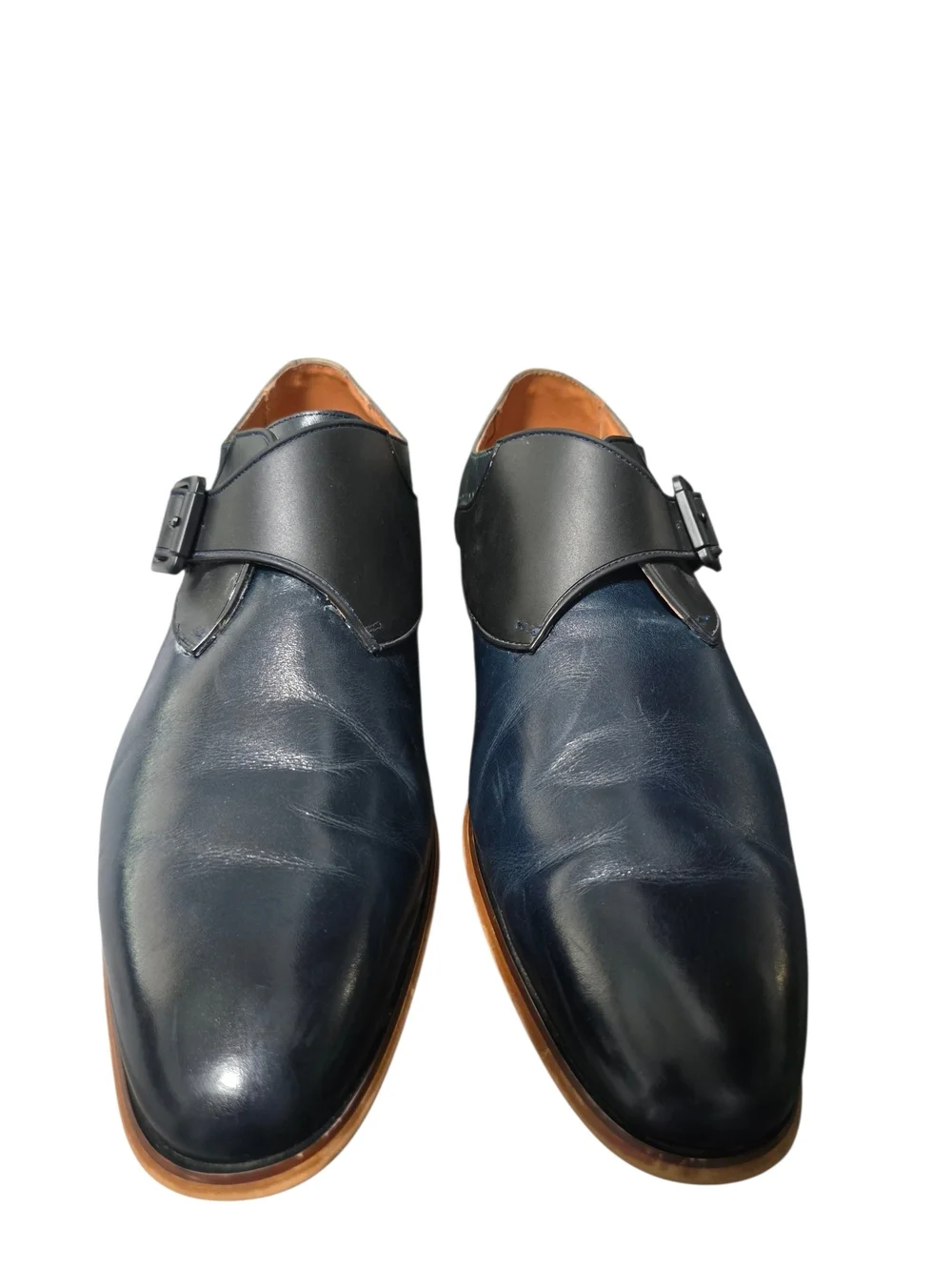 Stacy Adams Men's Ink Blue/black Leather Monk Strap Dress Shoes Size 9.5